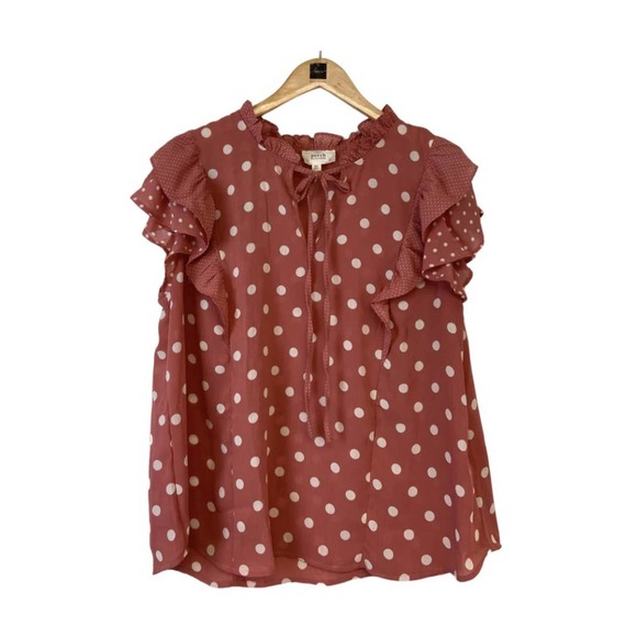 Perch by Blu Pepper Short Sleeve Polka Dot Blouse Size 2XL - Picture 1 of 2